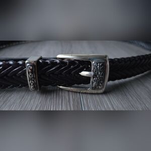 Black Braided Woven Belt | Ornate Silver Buckle | Boho Western | Size M Fishtail